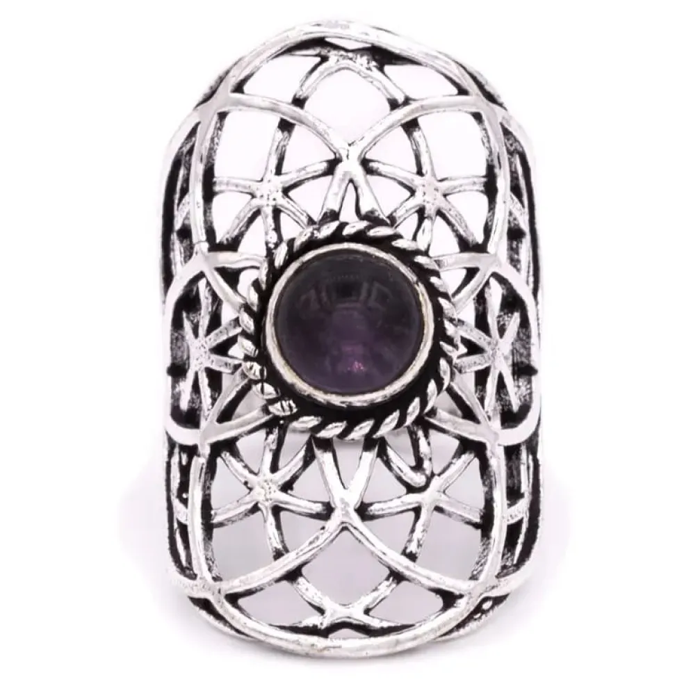 Bague graine de vie couleur argent améthyste