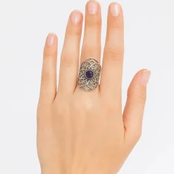 Bague graine de vie couleur argent améthyste