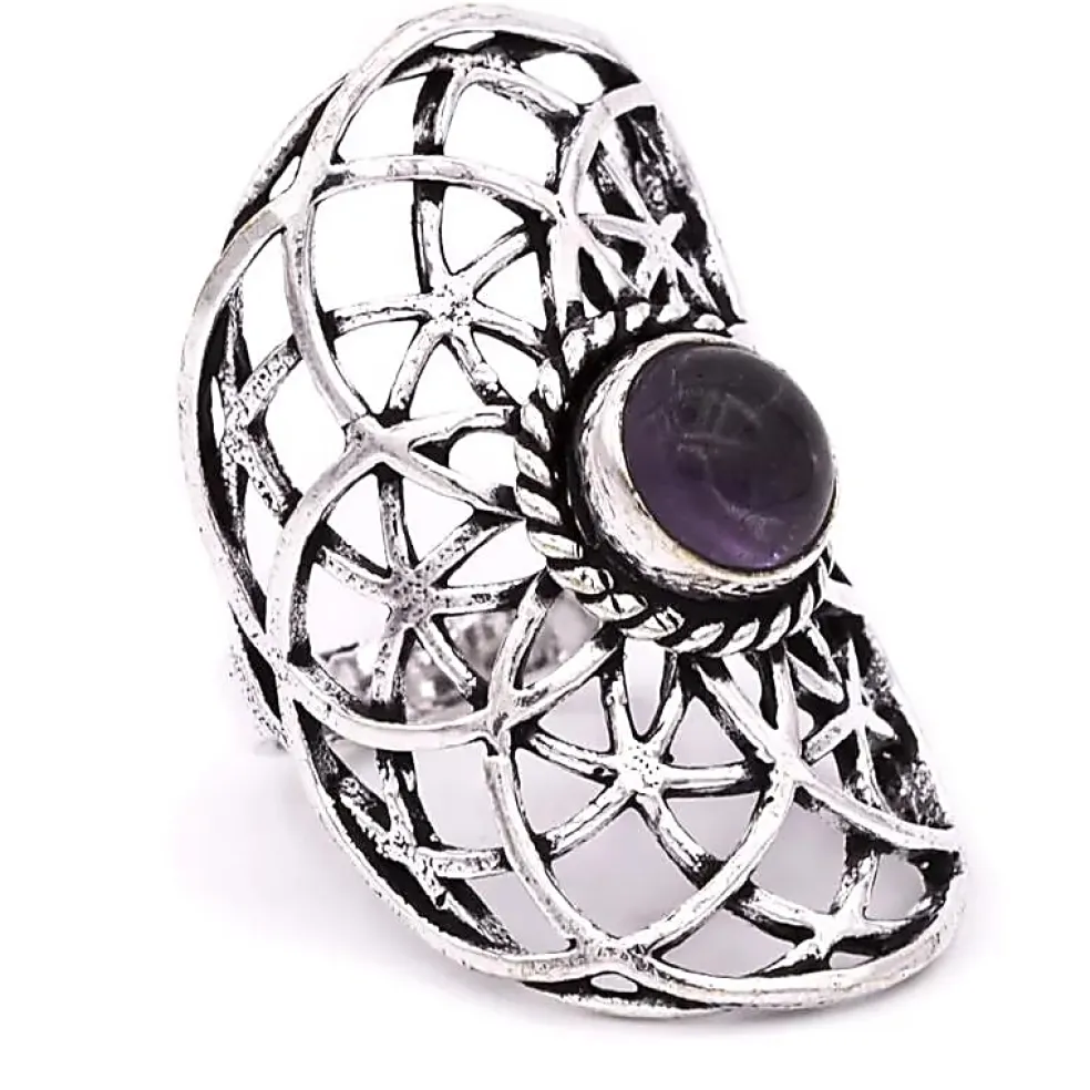 Bague graine de vie couleur argent améthyste