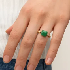 Bague élastique Aventurine Verte facettée