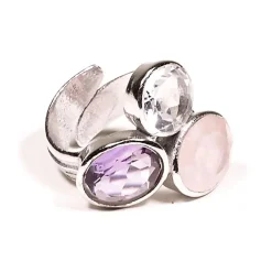 Bague réglable minéraux triangle d'or