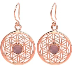 Boucles d'oreilles fleur de vie avec Quartz Rose