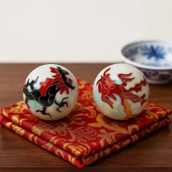 Boules Qi Gong Baoding Phénix et dragon - 3.5 cm