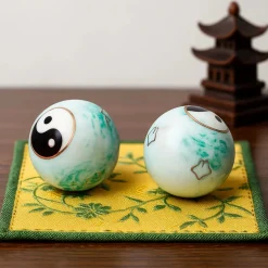 Boules Qi Gong Baoding Yin et Yang marbré vert - 4 cm