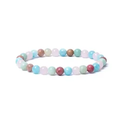 Bracelet Aigue-Marine / Quartz rose / Amazonite / Thulite - perles de 6 mm