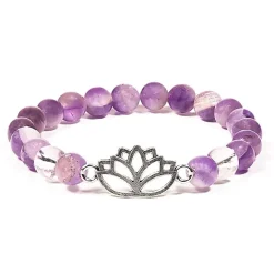 Bracelet Améthyste Chevron - Cristal de Roche | charm Lotus
