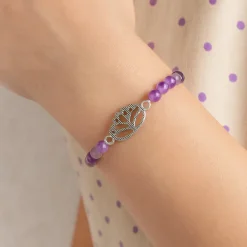 Bracelet Améthyste Chevron - Cristal de Roche | charm Lotus