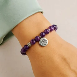 Bracelet Améthyste 21 perles | charm Lotus