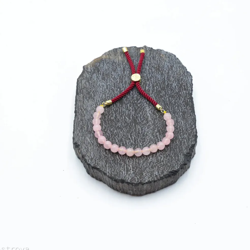 Bracelet en pierre naturelle plaqué or | Quartz Rose