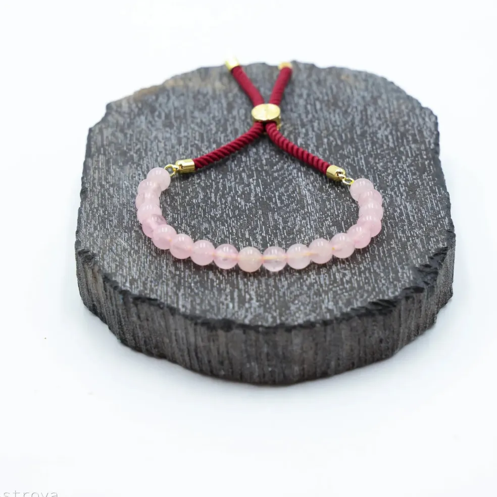 Bracelet en pierre naturelle plaqué or | Quartz Rose