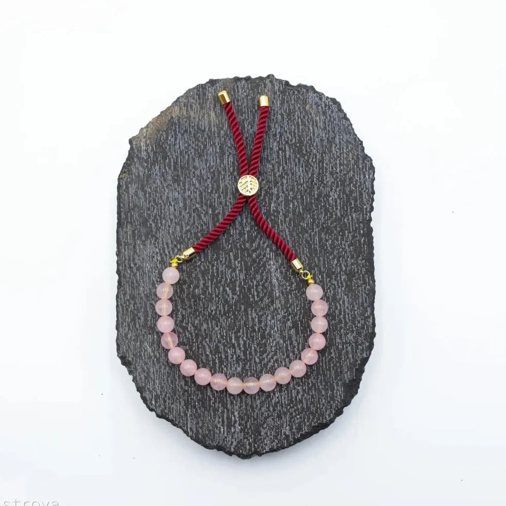 Bracelet en pierre naturelle plaqué or | Quartz Rose