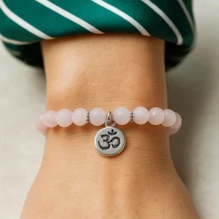 Bracelet en quartz rose 21 perles | charm Om