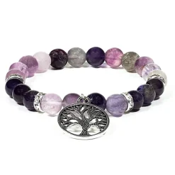 Bracelet Fluorite - Améthyste | Charm Arbre de Vie