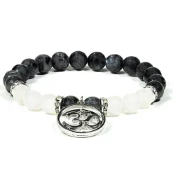 Bracelet Labradorite - Agate blanche | charm Om