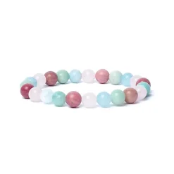 Bracelet Quartz rose / Amazonite / Aigue-Marine / Thulite - perles de 8 mm