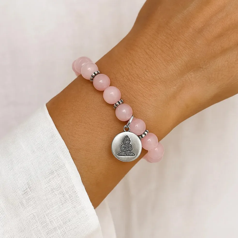 Bracelet Quartz Rose 21 perles | charm Bouddha
