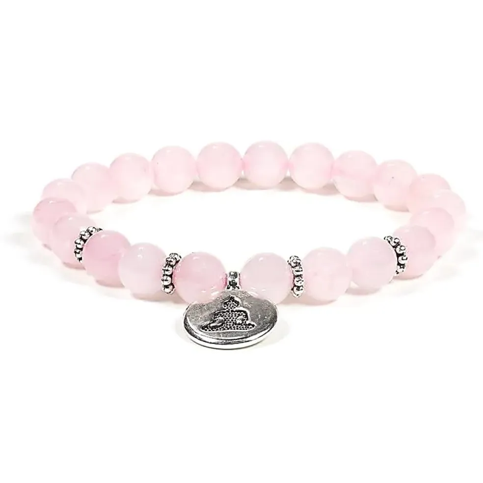 Bracelet Quartz Rose 21 perles | charm Bouddha