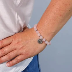 Bracelet Quartz Rose 21 perles | charm Lotus
