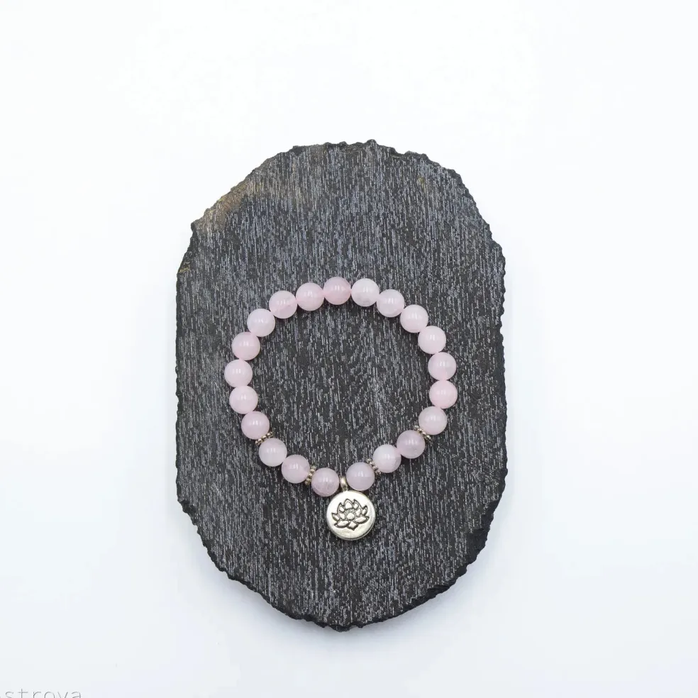 Bracelet Quartz Rose 21 perles | charm Lotus