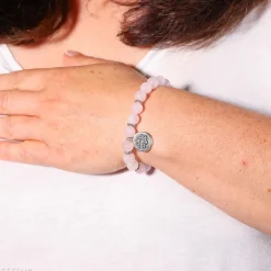 Bracelet Quartz Rose 21 perles | charm Lotus