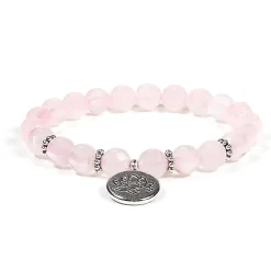 Bracelet Quartz Rose 21 perles | charm Lotus