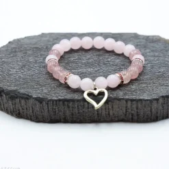 Bracelet Quartz Rose - Quartz Fraise | charm Cœur