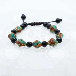 Bracelet Turquoise Corail et Agate noir Losange