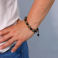 Bracelet Turquoise Corail et Agate noir Losange