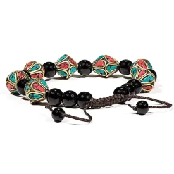 Bracelet Turquoise Corail et Agate noir Losange