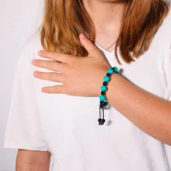 Bracelet Turquoise et Agate noir ajustable - 11 mm