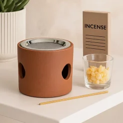 Brûleur d'encens en terre cuite & tamis inox