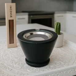 Brûleur encens en stéatite - Evasé noir
