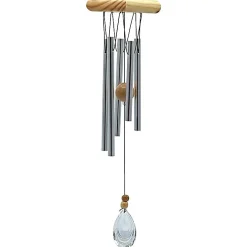 Carillon à vent 5 tubes alu, bois et cristal - 48 cm