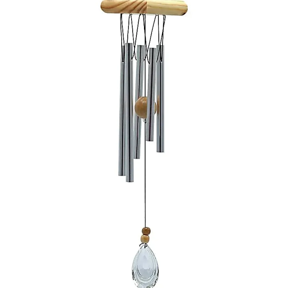 Carillon à vent 5 tubes alu, bois et cristal - 48 cm