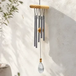Carillon à vent 5 tubes alu, bois et cristal - 48 cm