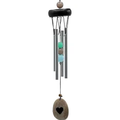 Carillon à vent 4 tubes alu, bois, perles et coeur - 35 cm