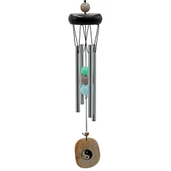 Carillon à vent 4 tubes alu, bois, perles et Ying-Yang - 35 cm