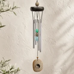 Carillon à vent 4 tubes alu, bois, perles et Ying-Yang - 35 cm