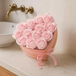 Coffret Cœur de Fleurs de Savon - Roses roses