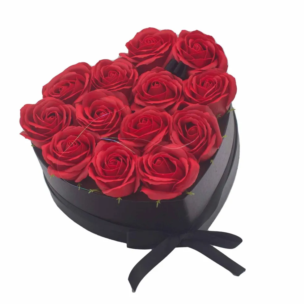 Coffret Cœur de Fleurs de Savon - Roses rouges