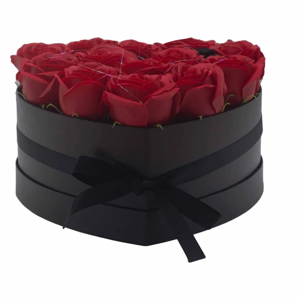 Coffret Cœur de Fleurs de Savon - Roses rouges