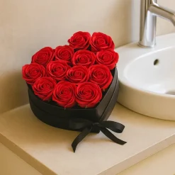 Coffret Cœur de Fleurs de Savon - Roses rouges