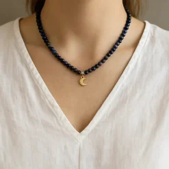 Collier Lapis-lazuli avec Pendentif Lune