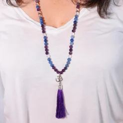 Mala Améthyste, Aventurine, Cristal de Roche avec Om | 108 perles