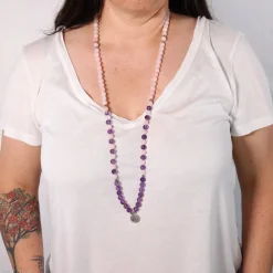 Mala Bouddha en quartz rose et améthyste | 108 perles