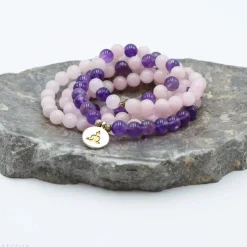 Mala Bouddha en quartz rose et améthyste | 108 perles