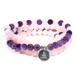 Mala Bouddha en quartz rose et améthyste | 108 perles