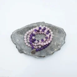Mala Bouddha en quartz rose et améthyste | 108 perles