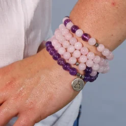 Mala Bouddha en quartz rose et améthyste | 108 perles