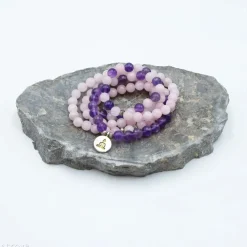 Mala Bouddha en quartz rose et améthyste | 108 perles